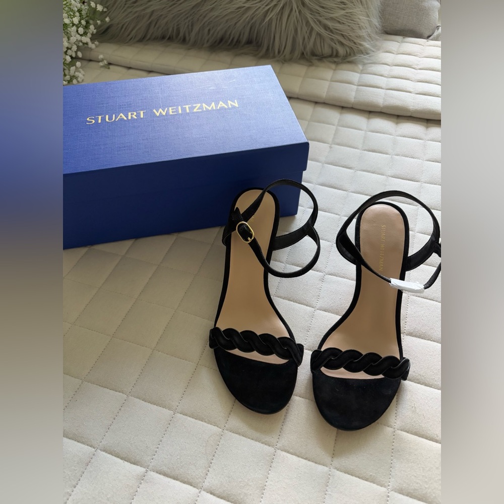 Stuart Weitzman Women’s Black Braided Suede Strap Sandals